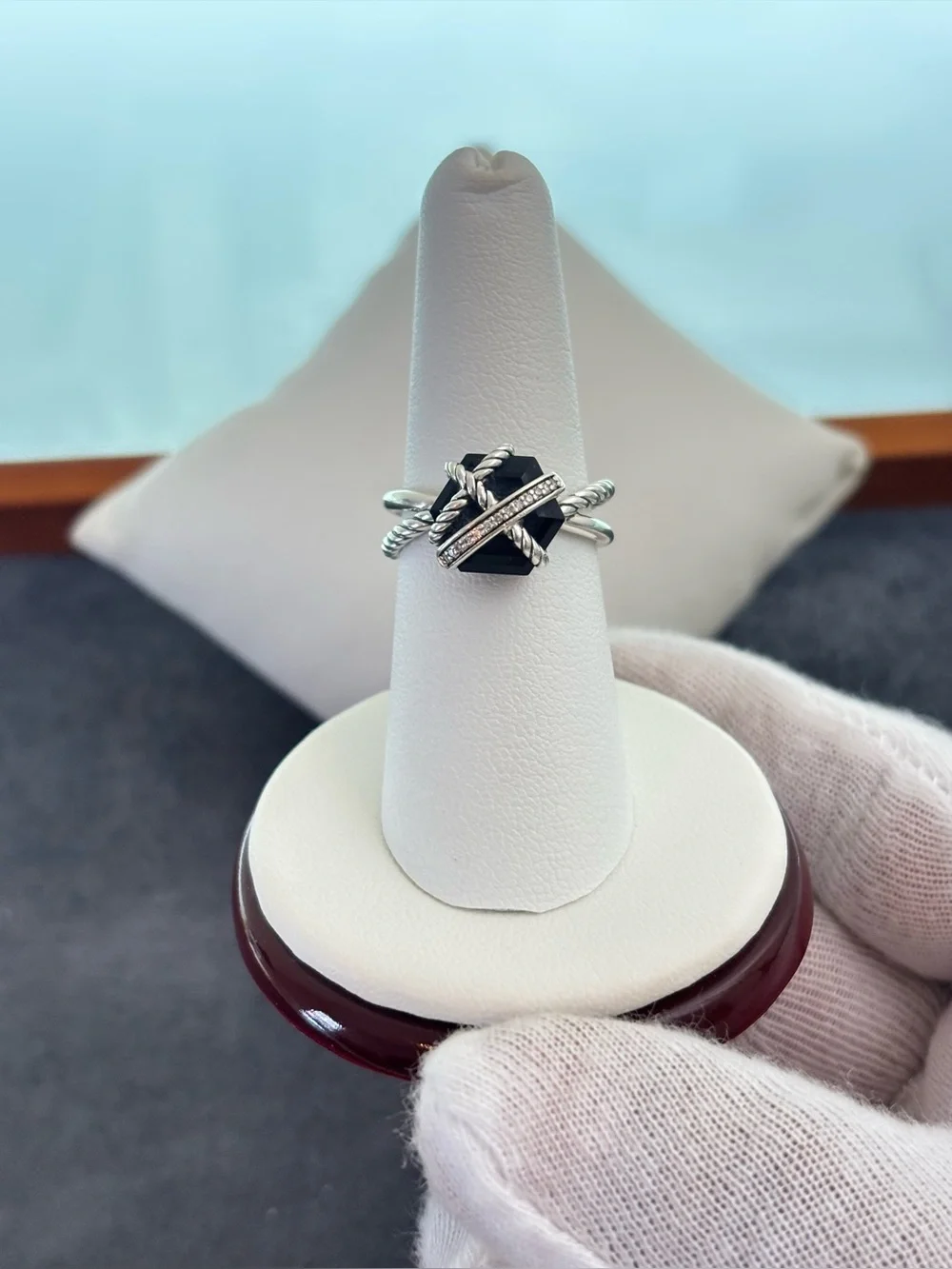 David Yurman Cable Wrap Ring with Black Onyx & Diamonds 7